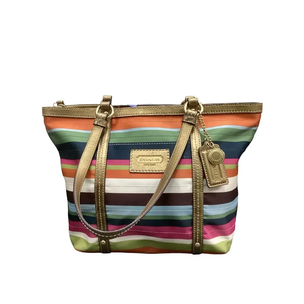Vintage Coach Bag Women’s One Size Stripes #12421 Fabric And Leather Multicolor